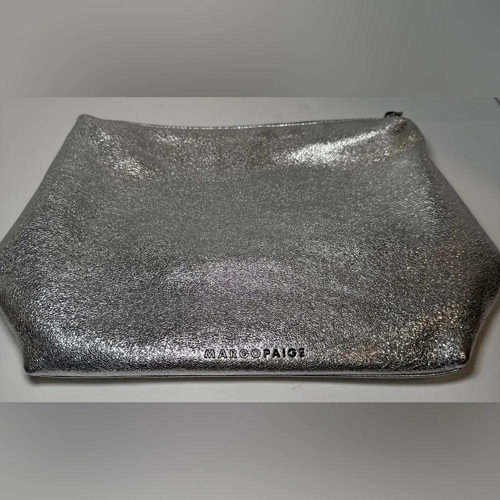 Margo Paige metallic silver make up bag